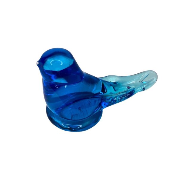 Vintage Leo Ward Glass Blue Bird of Happiness Signed Figurine 1985 3.5L X 2.75"H - Picture 1 of 6